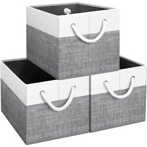 Foldable Storage Bins Set of 3 Large Fabric Organizer Baskets with Handles